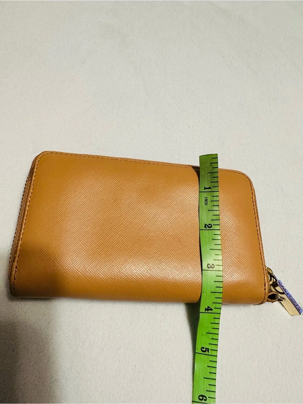 Tory Burch Beige Saffiano Leather Zip Card Holder